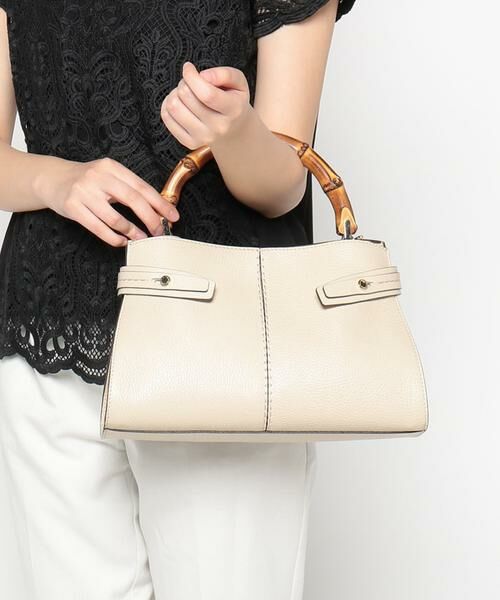 バンブーハンドルフロントステッチバッグ （ハンドバッグ