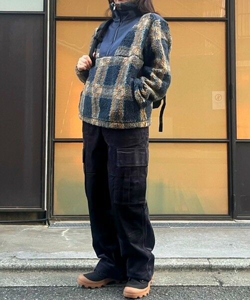 セール】 裾ドロストコード ハイネック ハーフジップ シェルパフリース