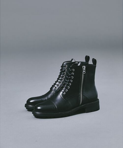 セール】 ダブルジップ レースアップ レザー コンバット ブーツ