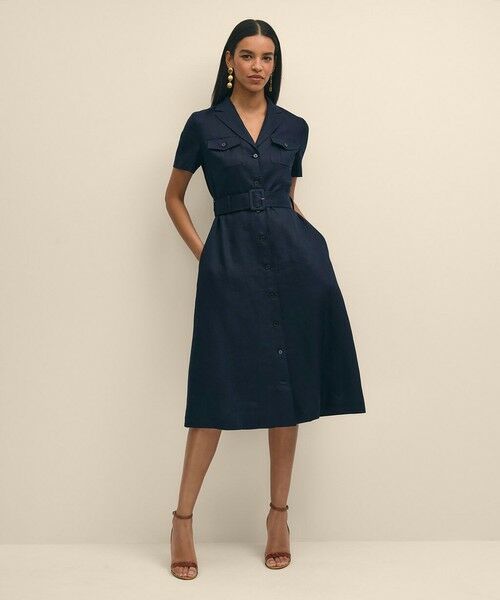 セール】 リネン ベルテッド シャツワンピース （ミニ丈・ひざ丈