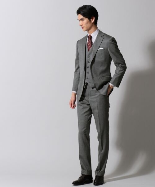 セール】 【SEASONS STRECH】ライトグレーヘリンボーン スーツ