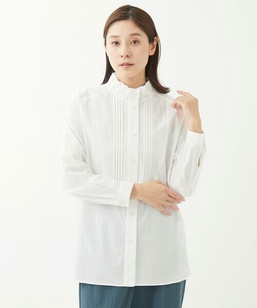 セール】 [洗える]オーガニックリップクロスフリル襟ブラウス （シャツ