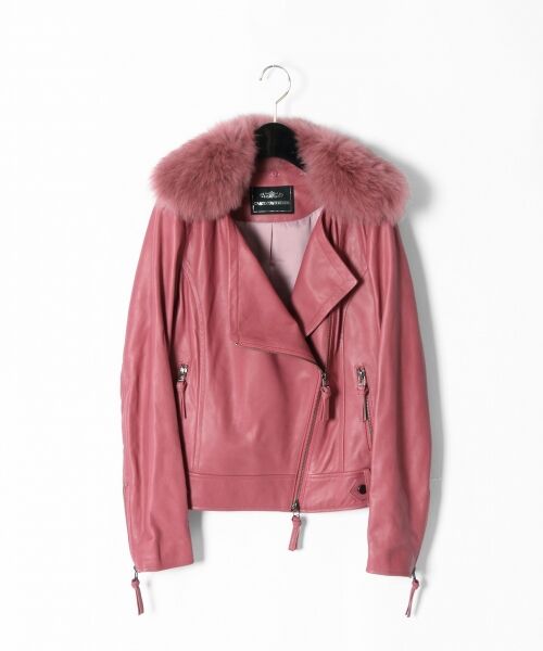 ファー衿ドレープラムジャケット （レザーブルゾン・ジャケット