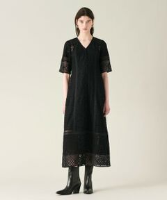 セール】 コンビレースVネックワンピース （ロング・マキシ丈