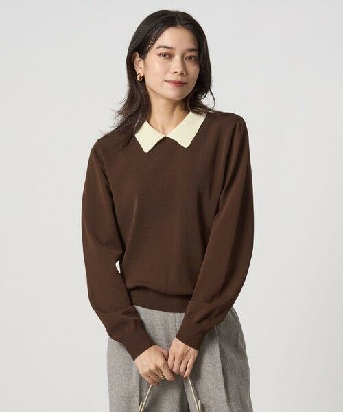 襟付き ロングスリーブ プルオーバー ニット ウォッシャブル （ニット