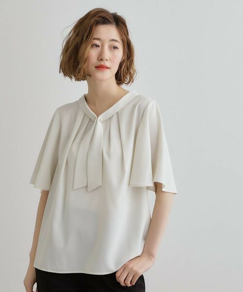 セール】 【華やか】パール調ピン付きボウタイブラウス （シャツ