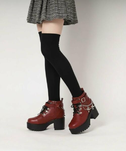 厚底十字架チャーム付きチェーンブーツ （ブーツ（ショート丈