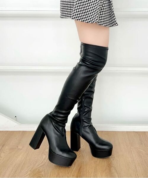 ラク盛り／ニーハイブーツ】リピーター続出／脚長美脚 厚底ニーハイ