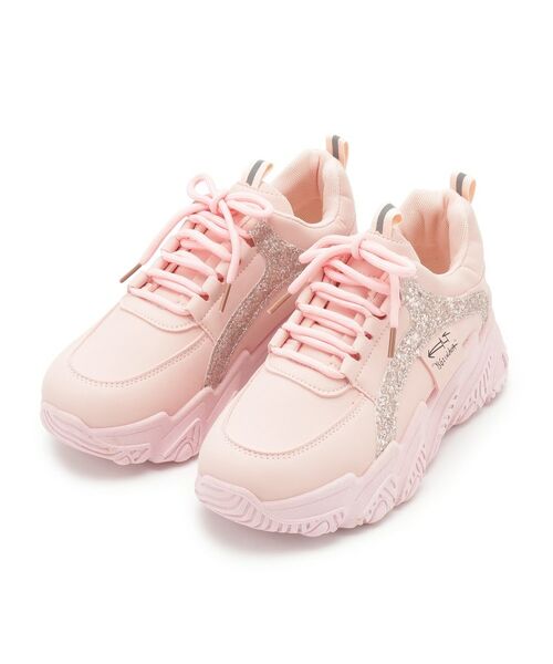 セール】 厚底ソールレースアップ グリッターラインスニーカー