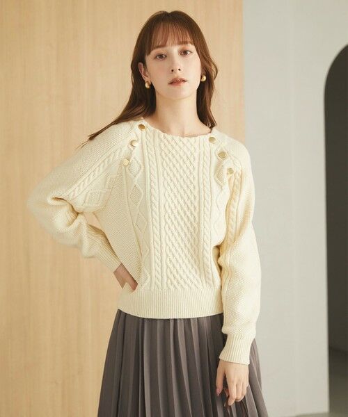 セール】 【洗える】金ボタンケーブル ニット （ニット・セーター
