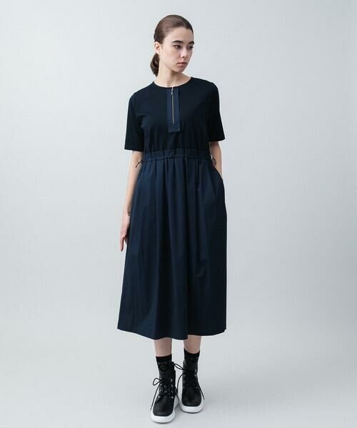 セール】 ブロッキングデザインワンピース/洗える （ロング・マキシ丈