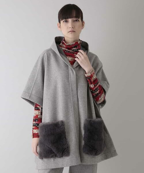 セール】 【洗える】ファーポケット付きポンチョ （その他アウター