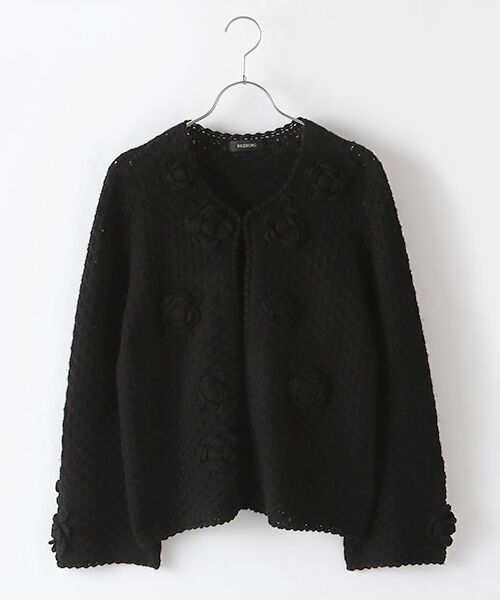 セール】 【アウトレット】ニットフラワーモチーフカーディガン