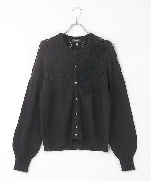 セール】 【OUTLET】モチーフ付き透かし編みニットカーディガン