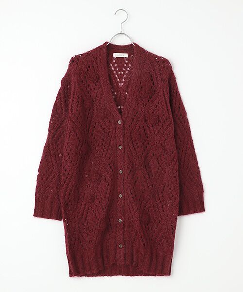 セール】 【OUTLET】モチーフ付き透かし編みロングカーディガン