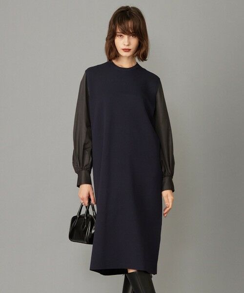 セール】 【洗える】クロスコンビ シャツドッキング ニットワンピース
