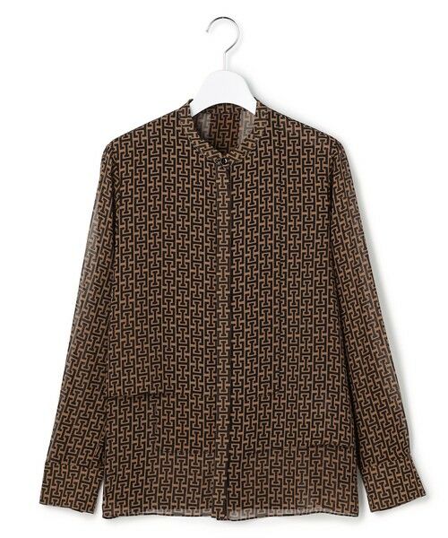 30th ANNIVERSARY】 モノグラムプリントシフォン バンドカラーブラウス