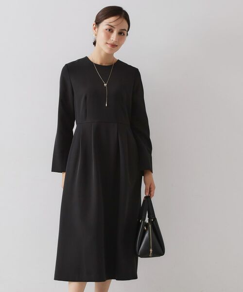 ≪通勤・セレモニー対応≫フィットアンドフレアワンピースダブルクロス