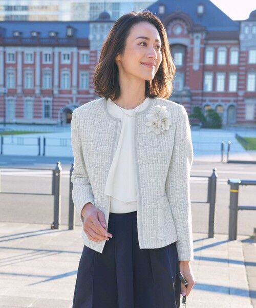 ファンシーツイード ノーカラー ジャケット （ノーカラージャケット