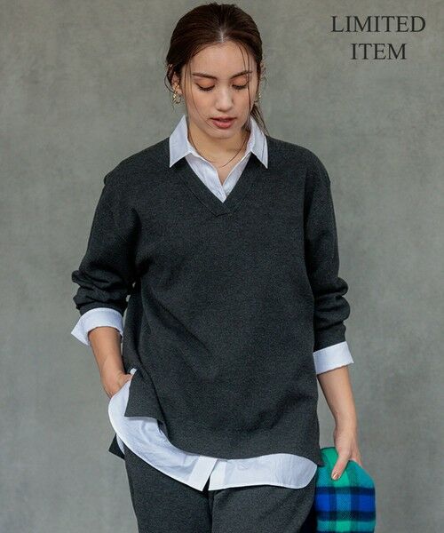 Lサイズ限定】ヴィスコースストレッチ Vネック ニット （ニット