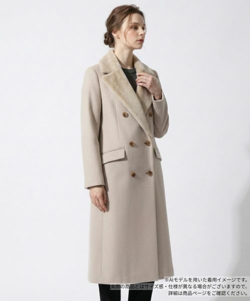 セール】 フェイクファー切替ダブルブレストコート （その他アウター