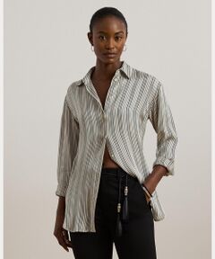 リラックスド フィット ストライプド ストレッチ コットン シャツ