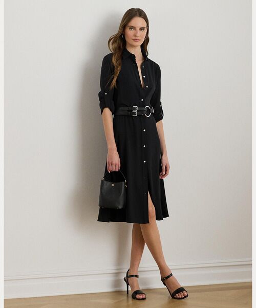 ダブルフェイスド ジョーゼット シャツドレス （ミニ丈・ひざ丈