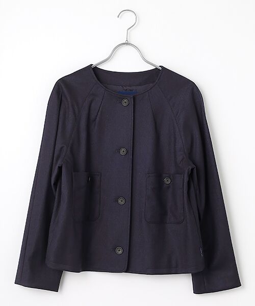 セール】 ウールフランネルストレッチ ノーカラージャケット （ノー