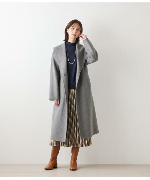 セール】 ウールナイロンリバー ショールカラーロングコート （その他