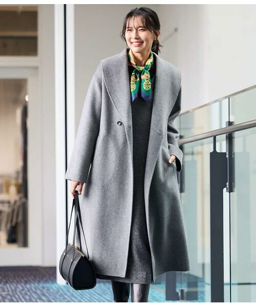 セール】 ウールナイロンリバー ショールカラーロングコート （その他