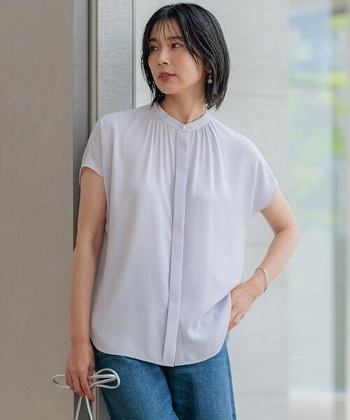 セール】 【洗える】バックサテンアムンゼン パール釦 ブラウス