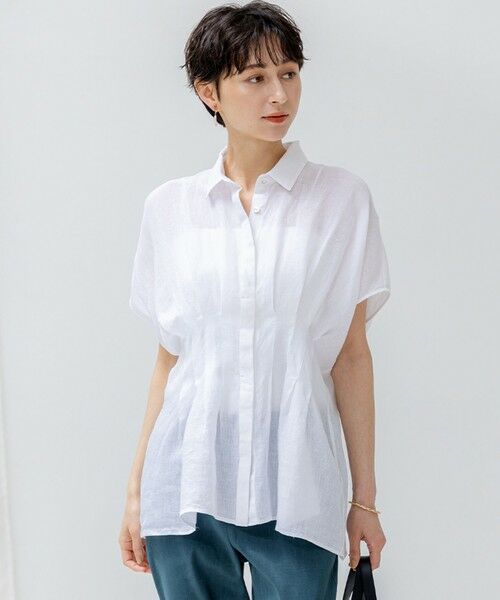 セール】 【洗える】LIBECOリネン タック デザイン シャツ （シャツ