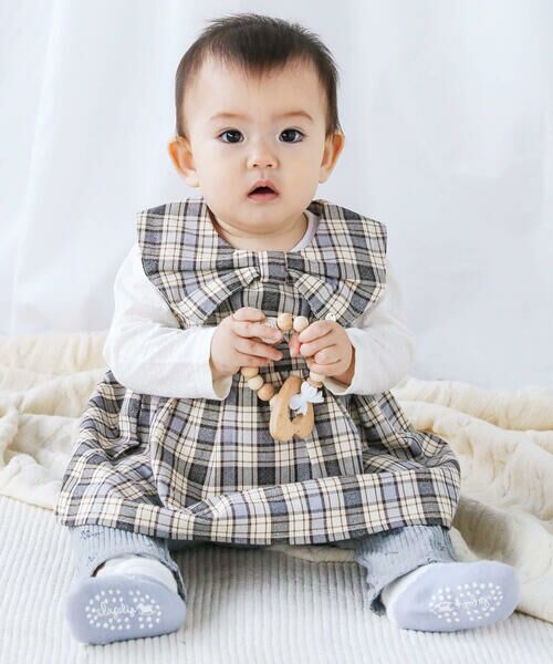 セール】 【お揃い】リボンモチーフ襟付きチェック柄チュニック+ブルマ