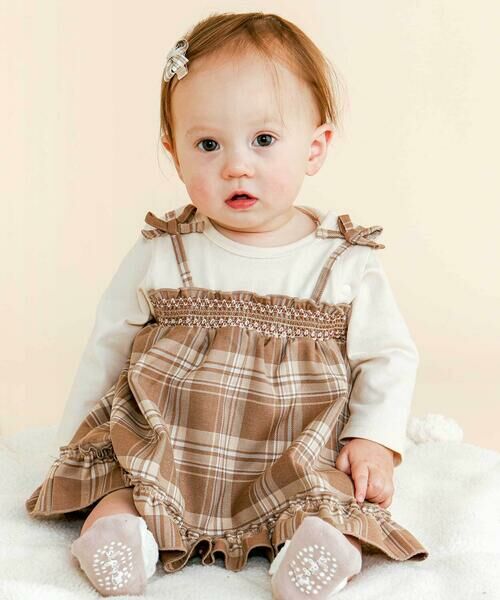 セール】 【お揃い】チェックワンピースドッキングロンパースベビー(70