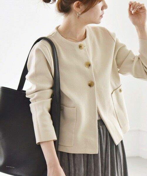 セール】 quaranciel:〈手洗い可能〉ノーカラー クラシカル ジャケット