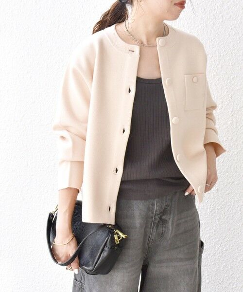 セール】 SHIPS any: ミラノリブ ノーカラー ニット ジャケット