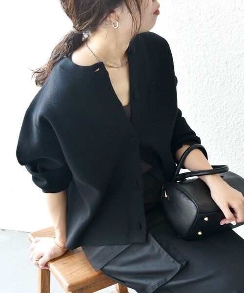 セール】 SHIPS any: ミラノリブ ノーカラー ニット ジャケット