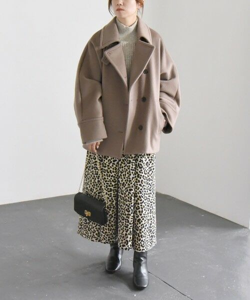 セール】 quaranciel: ウール ステンカラー コクーン ミドル コート