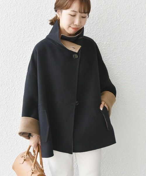 セール】 SHIPS any: リバー スタンドカラー ポンチョ ショート コート