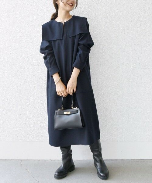 WEB限定】SHIPS any: ウール サキソニー セーラー カラー ワンピース