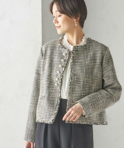 セール】 〈セレモニー対応可〉スラブ ツイード ノーカラー ジャケット