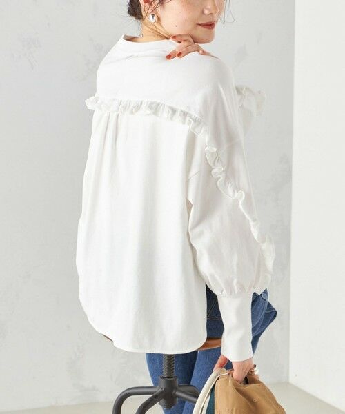 セール】 〈洗濯機可能〉ロング リブ スリーブ フリル カットソー （T