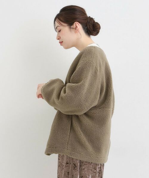 洗濯機可】即サマになる ノーカラー ボアブルゾン （レザーブルゾン