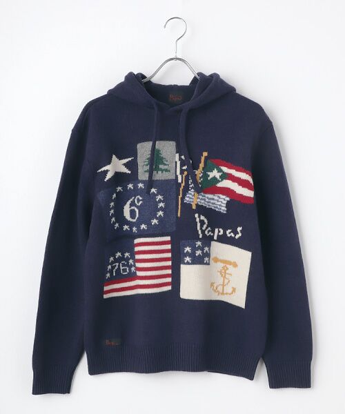 セール】 多色インターシャ7Gニットパーカー【国旗・旗】 （パーカー