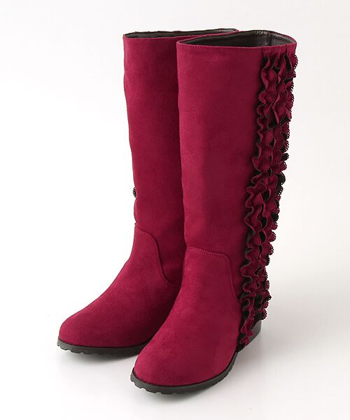 フェイクレザーフリルブーツ （ブーツ（ロング丈））｜PINK HOUSE