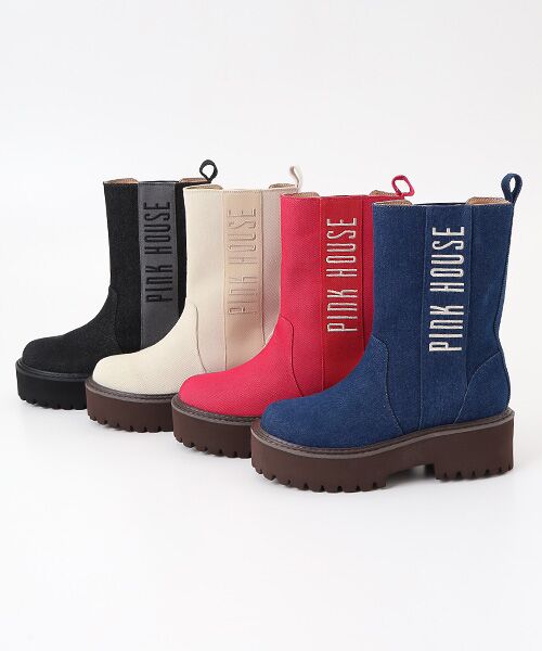 セール】 ロゴ刺繍配色デニムブーツ （ブーツ（ショート丈））｜PINK