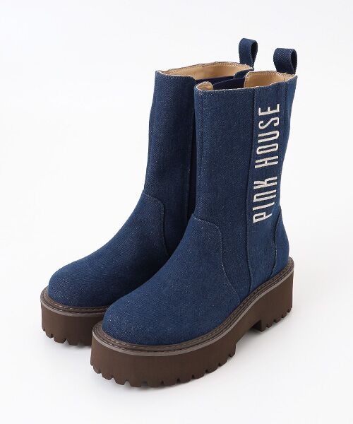 セール】 ロゴ刺繍配色デニムブーツ （ブーツ（ショート丈））｜PINK
