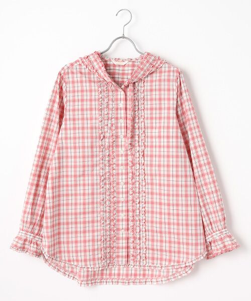 セール】 オリジナルチェックフードブラウス （シャツ・ブラウス