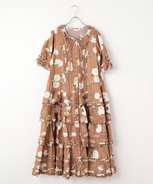 セール】 ホワイトローズプリントワンピース （ロング・マキシ丈