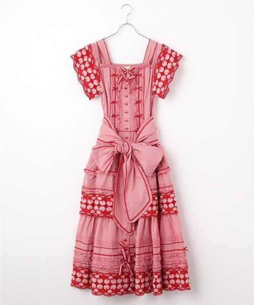 チェリーレース使いギンガムチェックサンドレス （ロング・マキシ丈